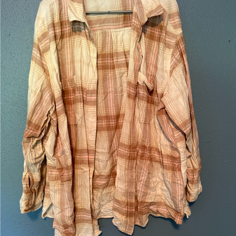 Old Navy Plaid Button Down Shirt - Pink and Cream